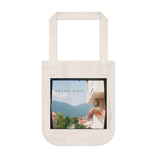 Bosno Moja Landscape Tote Bag | Balcony Flowers & Mountain View