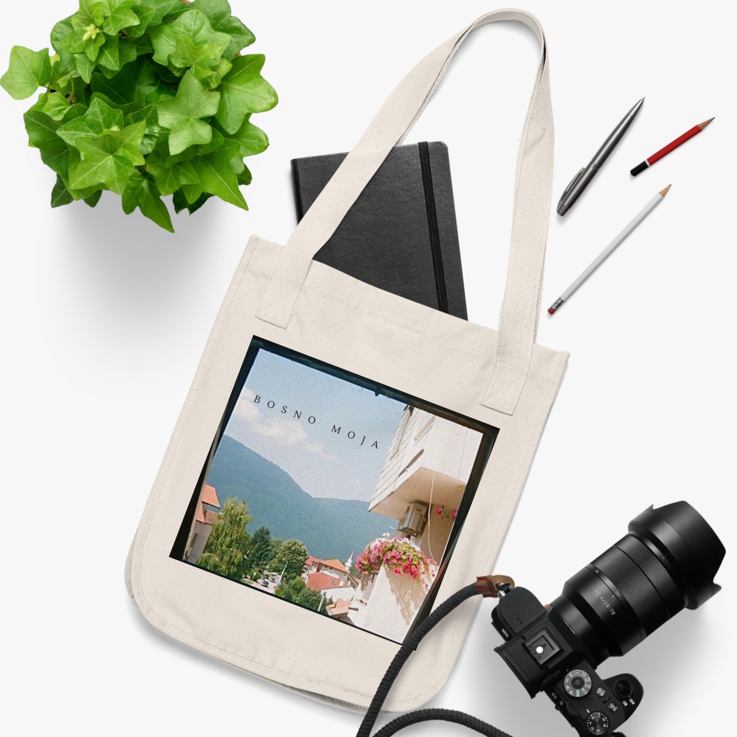 Bosno Moja Landscape Tote Bag | Balcony Flowers & Mountain View